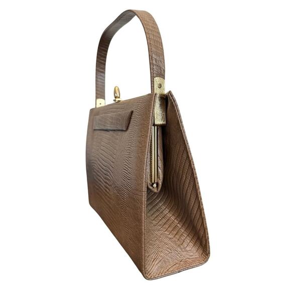 Vintage Berne of California Womens Lizzard Embossed Tan Handbag - Picture 3 of 9